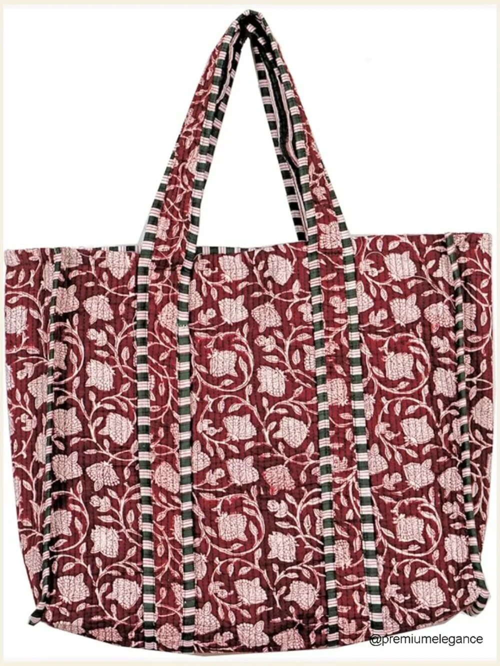 Large Reversible Handprinted Quilted Cotton Floral Tote Bag